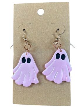Halloween Pink Ghost Whimsical Drop Earrings Pastel Goth